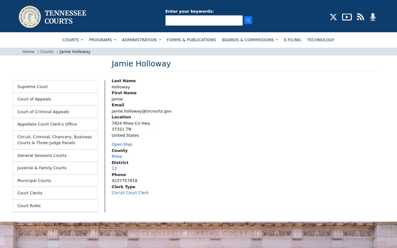 Rhea County court records Circuit Court Clerk profile