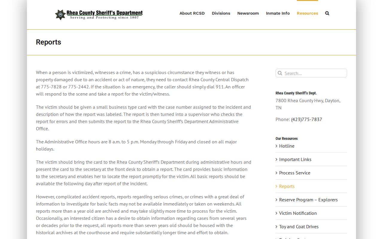Rhea County court records boundary with sheriff reports