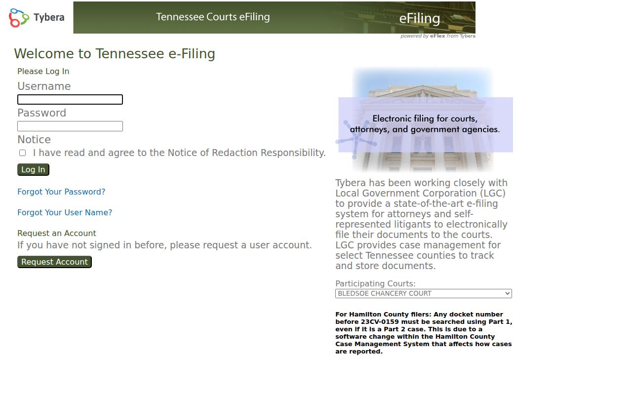 Rhea County case records TnCIS authorized filing login