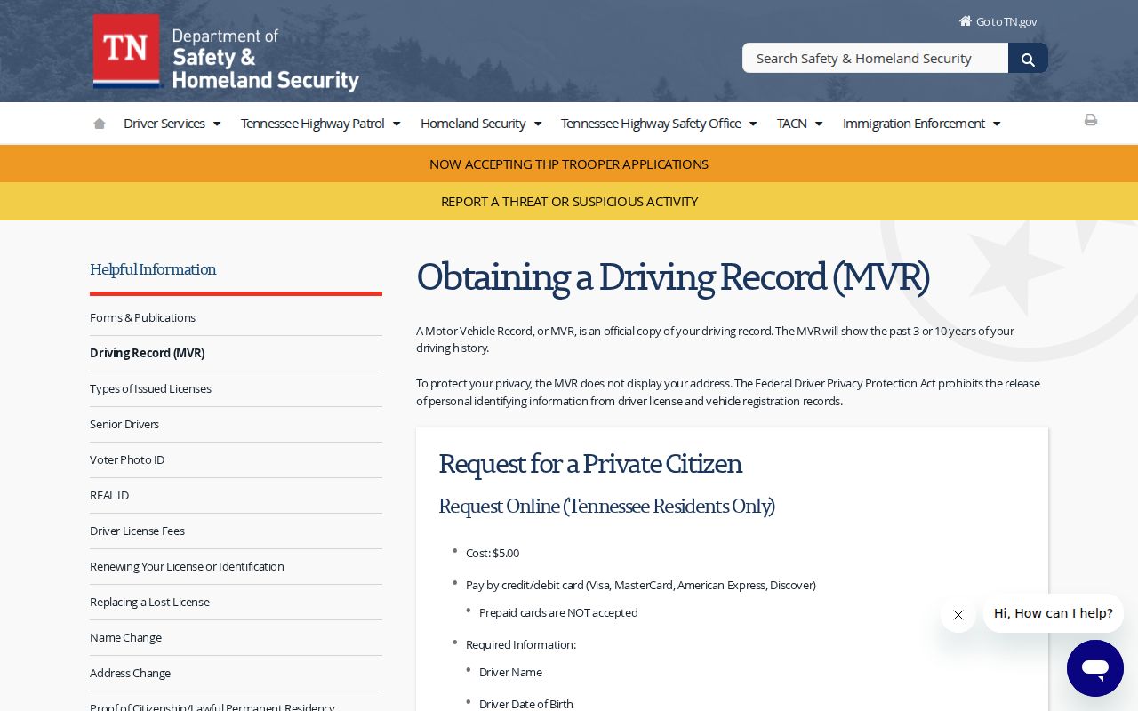 Rhea County traffic record and Tennessee MVR access comparison