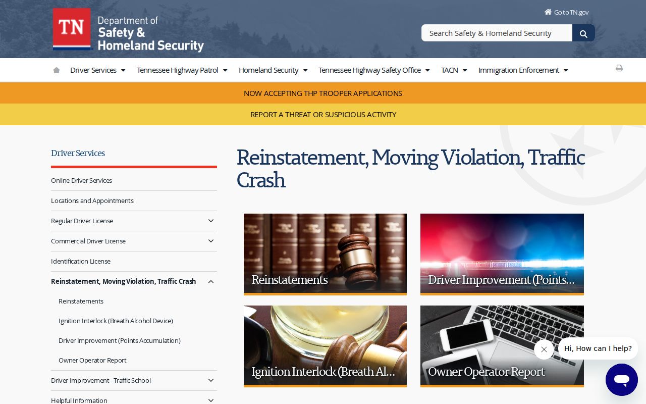 Tennessee license reinstatement information relevant to a Graysville failure to appear