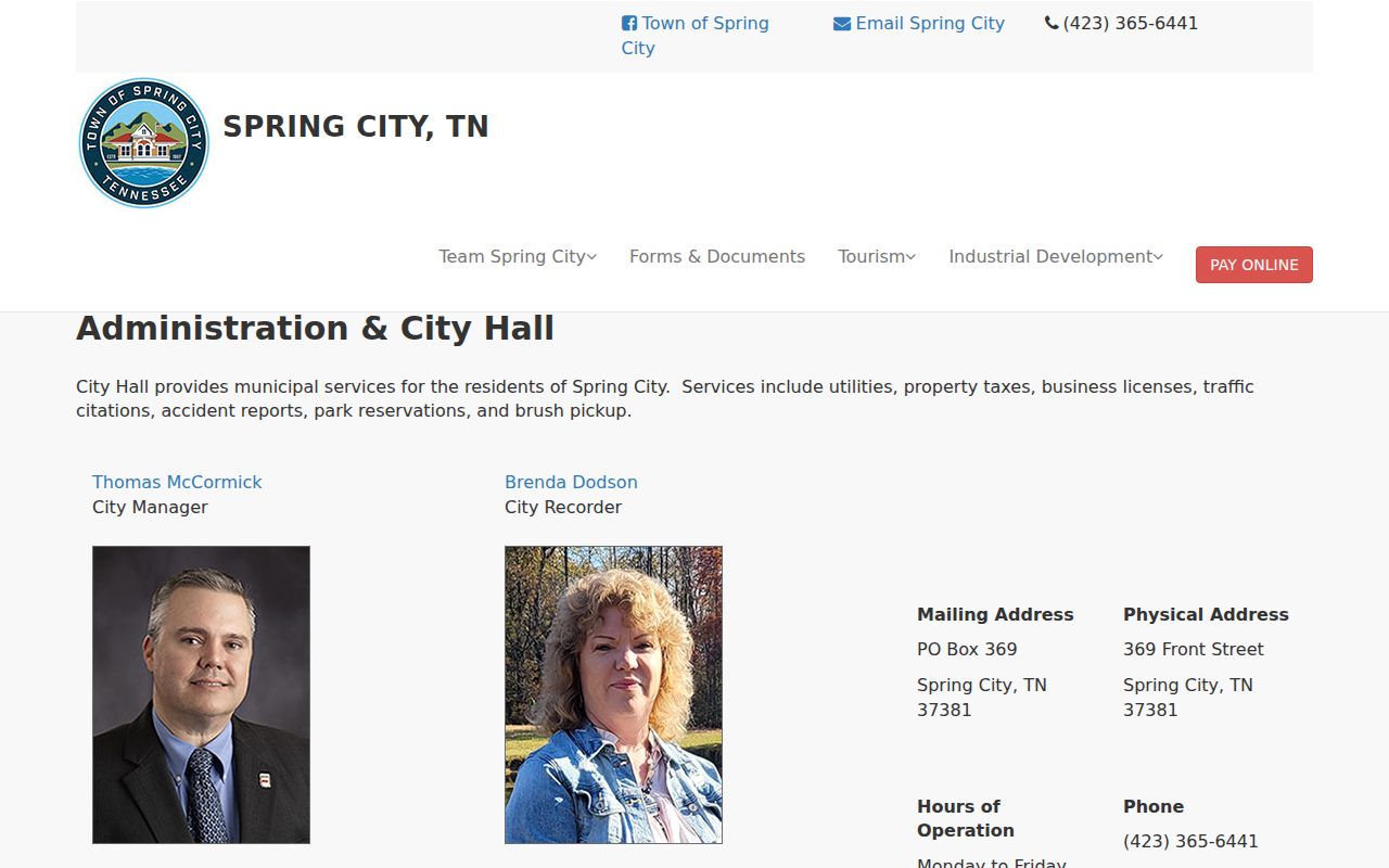 Spring City City Hall court clerk and traffic citation services